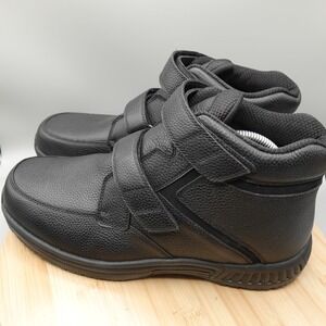 Orthofeet Boots Mens 11 Wide Black Leather Hook and Loop 581 High Top Shoes